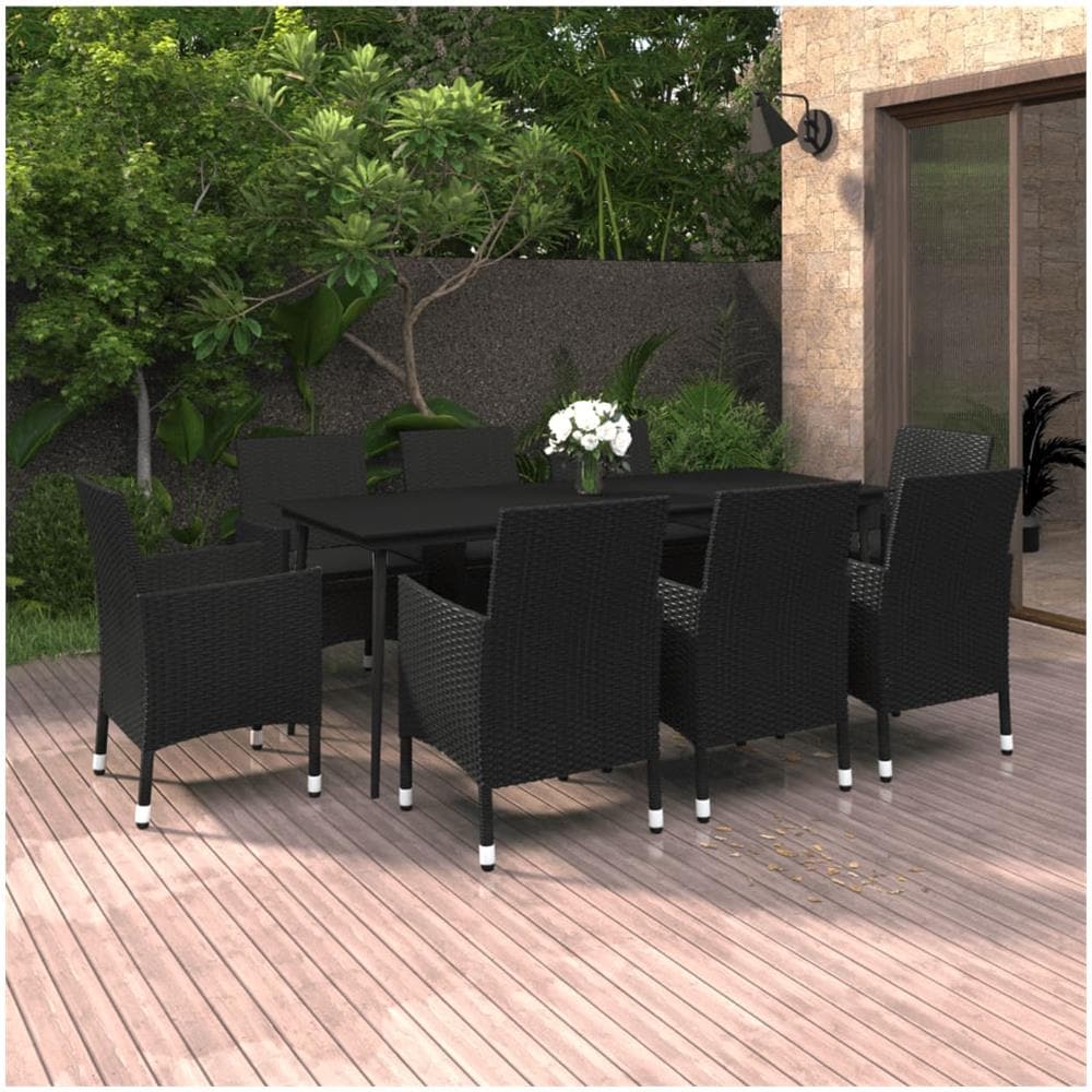 Set Da Pranzo Per Giardino 9 Pz Con Cuscini Polyrattan E Vetro - Foto 1