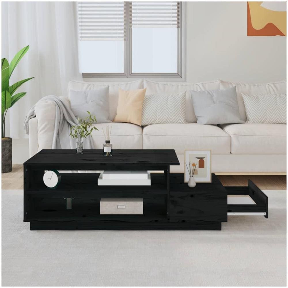 Tavolino Da Salotto Nero 120x50x40,5 Cm Legno Massello Di Pino - Foto 3