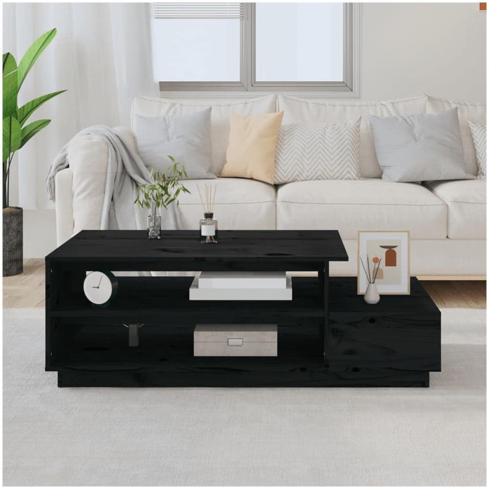 Tavolino Da Salotto Nero 120x50x40,5 Cm Legno Massello Di Pino - Foto 1