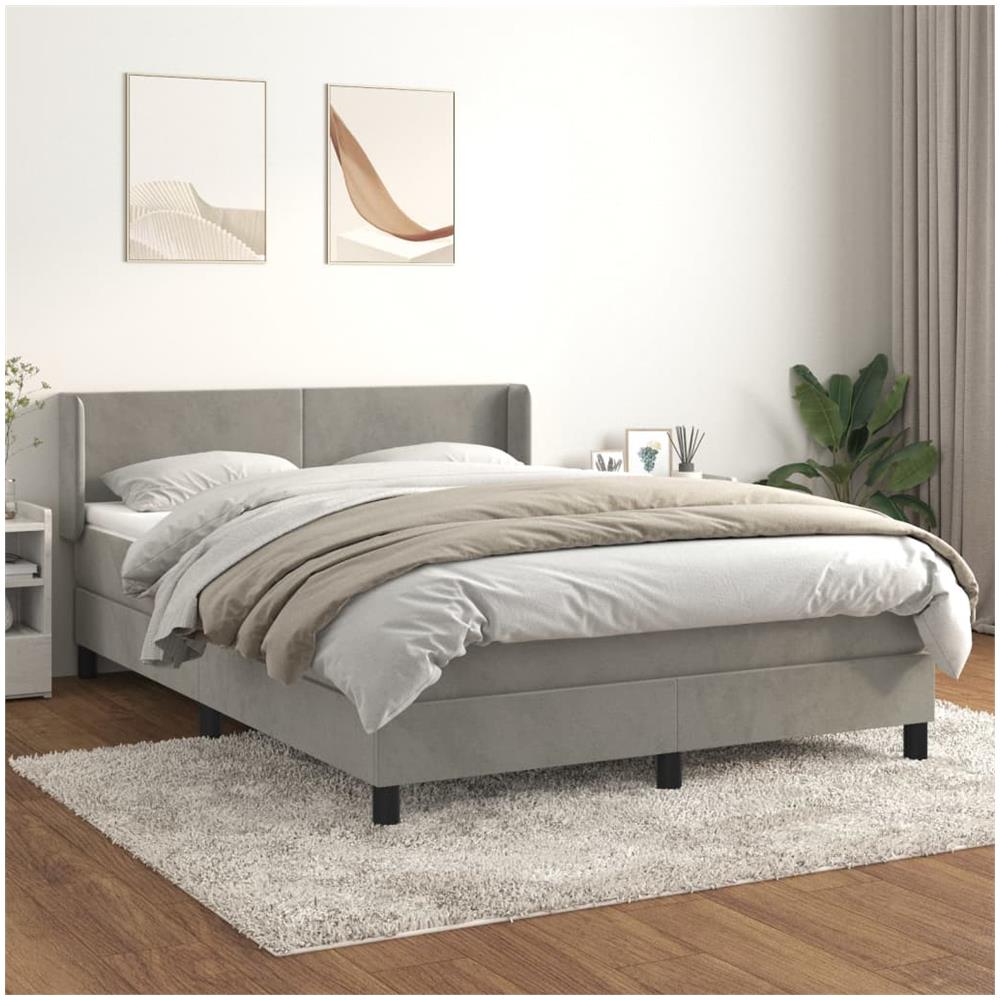 Giroletto A Molle Con Materasso Grigio Chiaro 140x200cm Velluto - Foto 1