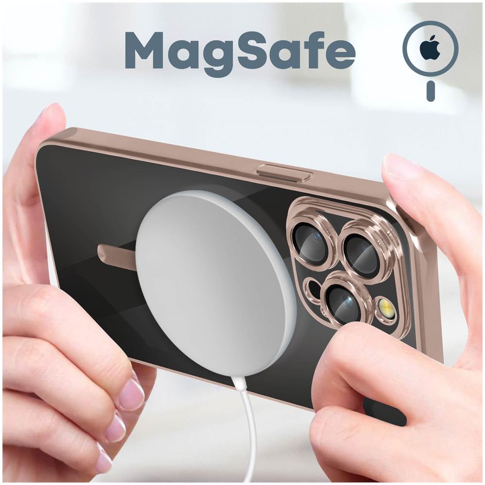 Cover Magsafe Per Iphone 14 Pro Max Silicone Protezione Camera Bordo Rose Gold - Foto 2