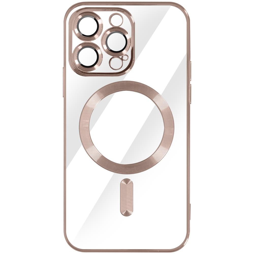 Cover Magsafe Per Iphone 14 Pro Max Silicone Protezione Camera Bordo Rose Gold - Foto 1