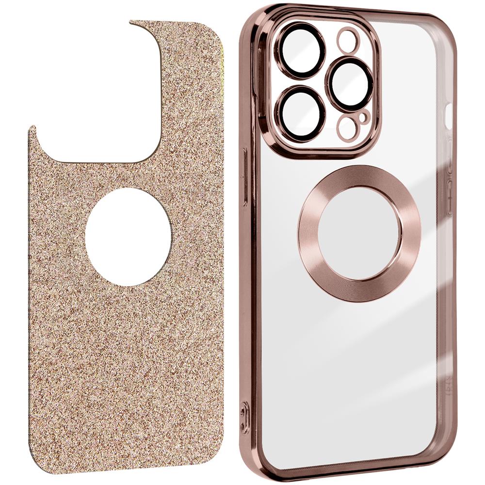 Cover Per Iphone 14 Pro Max Glitter Amovibile Silicone Protecam Spark Rose Gold - Foto 5