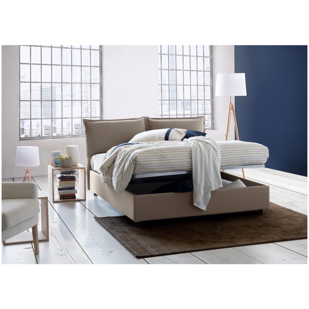 Letto Singolo Zusanne, Letto Contenitore Con Rivestimento In Tessuto, 100% Made In Italy, Apertura Frontale, Adatto Per Materasso Cm 90x190, Tortora - Foto 1