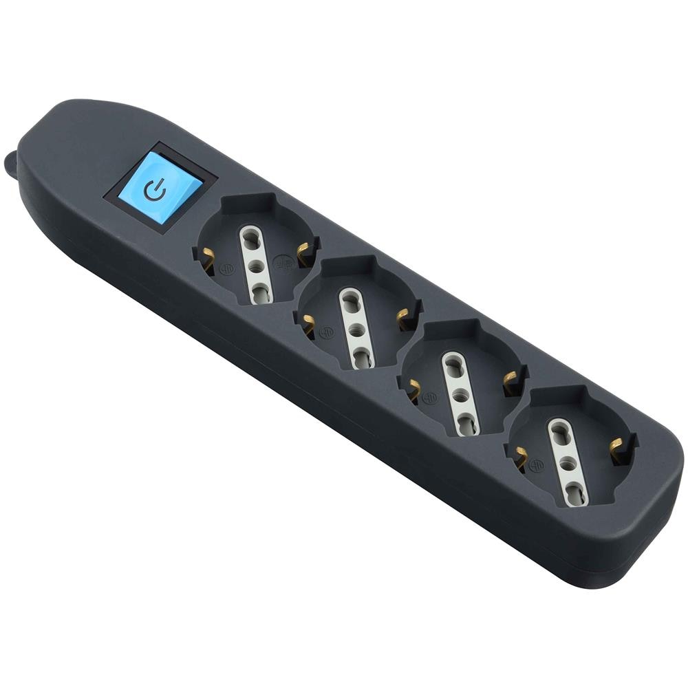 82073 Multipresa 4 posti polivalenti (schuko + 10/16A) con interruttore - nero - Foto 2