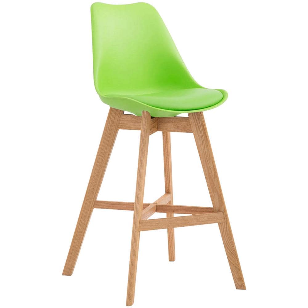 Sgabello Design Cannes in Similpelle E Polipropilene I Sgabello Bar Telaio in Legno di Quercia I Sedia Cucina con Poggiapiedi Verde Natura - Foto 1