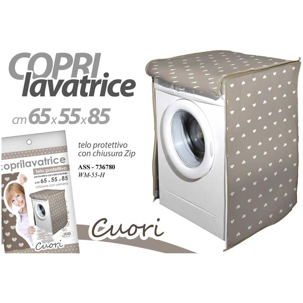 Telo Copertura Lavatrice Protezione Tessuto Chiusura Zip Cuori Tortora 65x55x85 - Foto 2