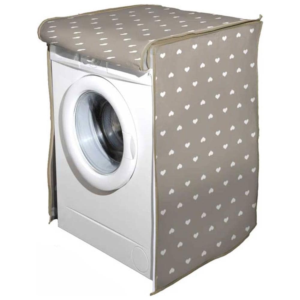 Telo Copertura Lavatrice Protezione Tessuto Chiusura Zip Cuori Tortora 65x55x85 - Foto 1