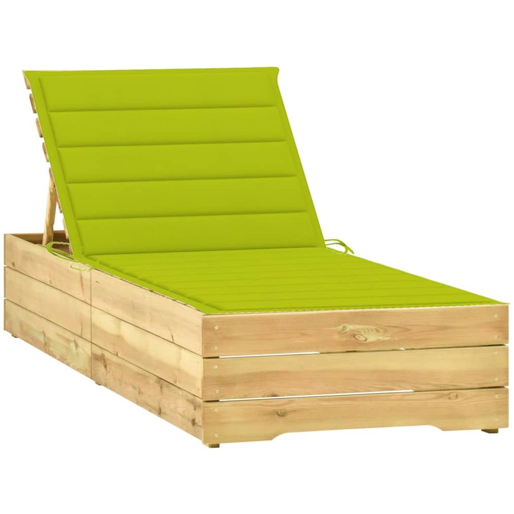 Lettino da Giardino con Cuscino Verde Chiaro in Pino Impregnato - Foto 1