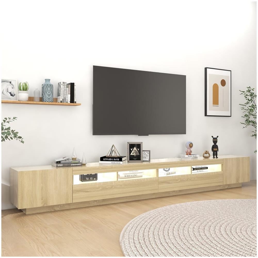 Mobile Porta TV con Luci LED Rovere Sonoma 300x35x40 cm - Foto 3