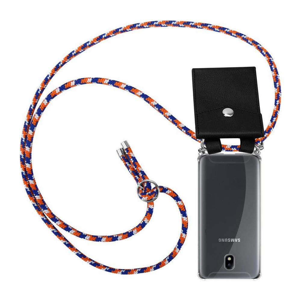Catena Di Telefoni Cellulari Compatibile Con Samsung Galaxy J7 2018 In Arancio Blu Bianco - Coperchio Protettivo In Silicone Con Anelli D'argento, Cinturino In Corda E Custodia Staccabile - Foto 1
