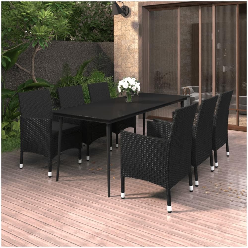 Set Da Pranzo Per Giardino 7 Pz Con Cuscini Polyrattan E Vetro - Foto 1