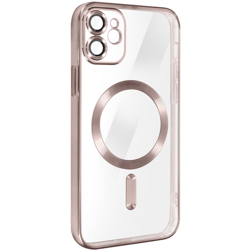 Cover Magsafe Per Iphone 11 Silicone Protezione Camera Bordo Cromato Rose Gold - Foto 2