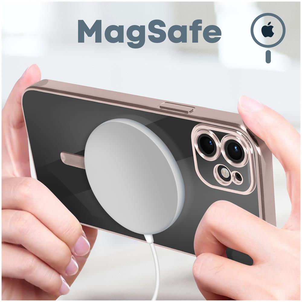 Cover Magsafe Per Iphone 11 Silicone Protezione Camera Bordo Cromato Rose Gold - Foto 5