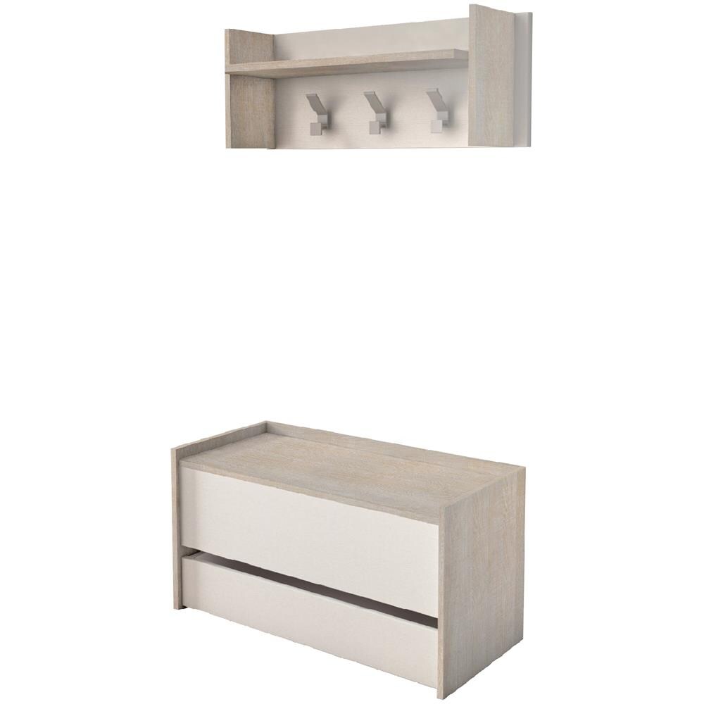 Mobile Da Ingresso Brionia, Entratina Moderna Con Appendiabiti, Mobile Con Scarpiera, Armadietto Multifunzione, Cm 50x32h182, Rovere E Bianco - Foto 2
