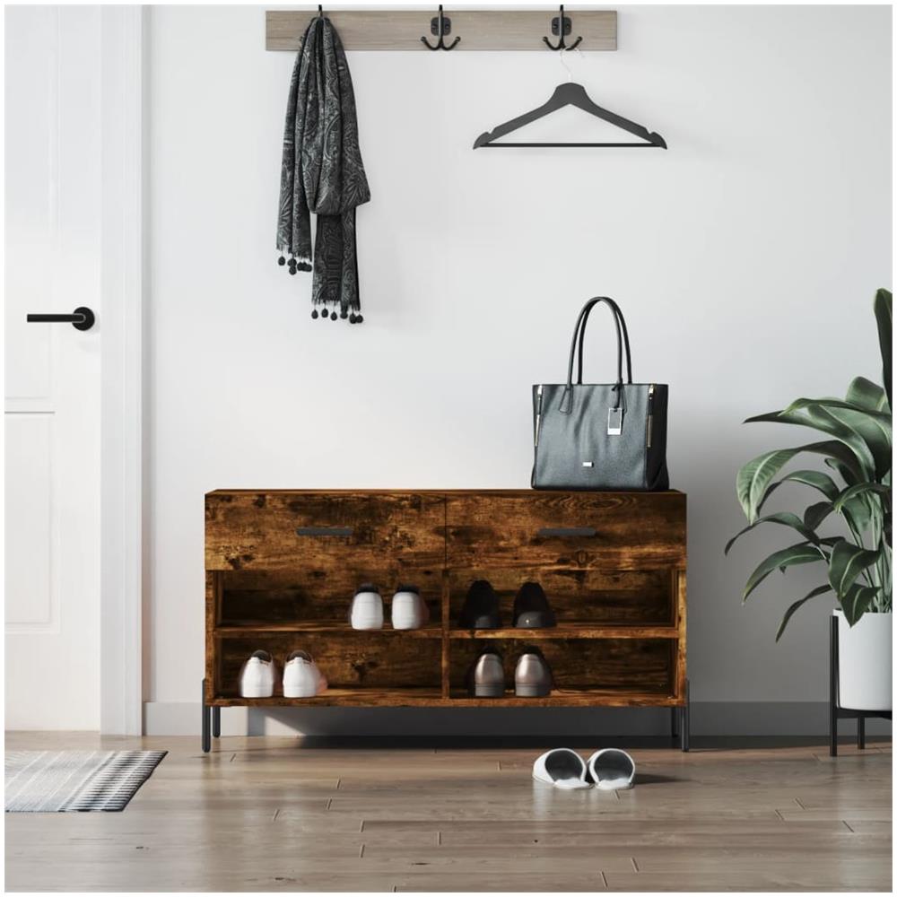 Panca Porta Scarpe Rovere Fumo 102x35x55 Cm Legno Multistrato - Foto 1