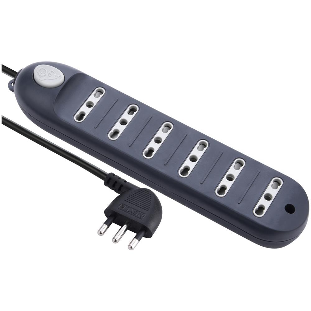 62003 Multipresa 6 posti bivalenti 10/16A con interruttore- cavo 1,5 m nero - Foto 1