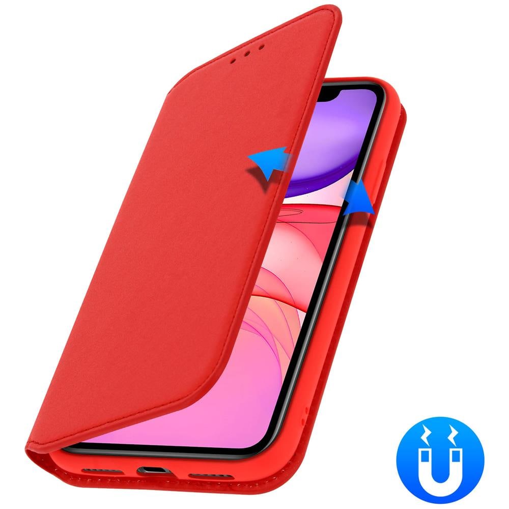 Custodia Apple Iphone 11 Portacarte Funzione Supporto Similpelle Liscia Rosso - Foto 2