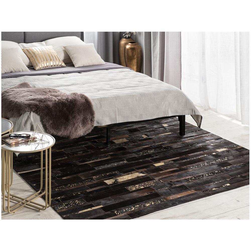 Tappeto Patchwork Nero E Oro In Pelle - 200x200cm - Artvin - Foto 2