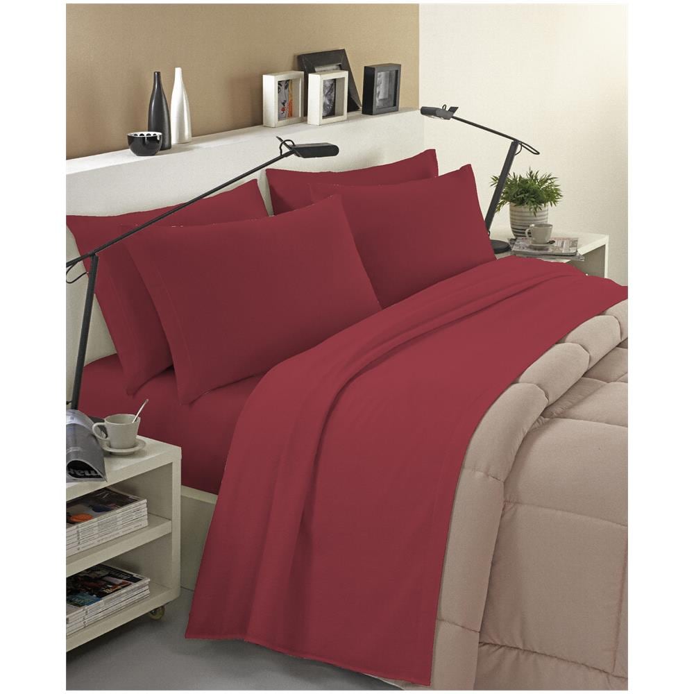 Completo Lenzuola Invernale Felpate In Flanella Anti-pilling 100% Cotone Tinta Unita Singolo Bordeaux - Foto 1