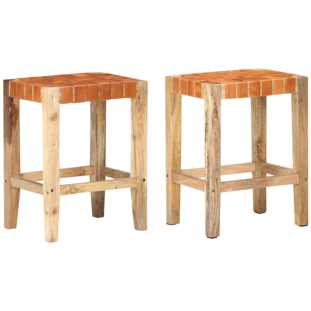 Sgabelli Da Bar 2 Pz Marroni In Vera Pelle 60 Cm - Foto 1