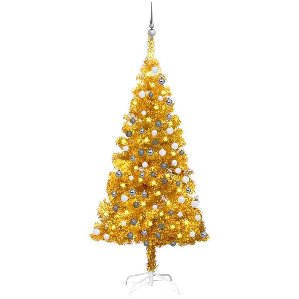 Set Albero Natale Artificiale con LED Palline Oro 150 cm PET - Foto 1