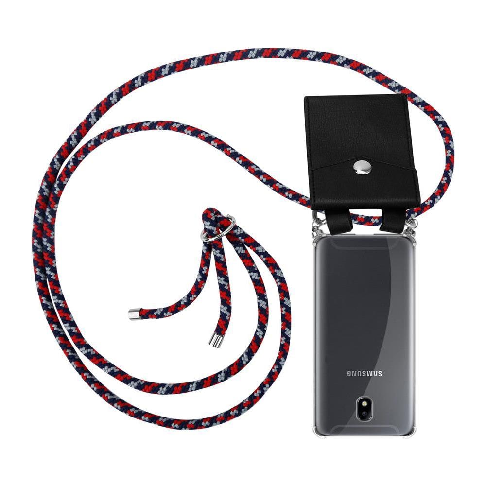 Catena Di Telefoni Cellulari Compatibile Con Samsung Galaxy J7 2018 In Rosso Blu Bianco - Coperchio Protettivo In Silicone Con Anelli D'argento, Cinturino In Corda E Custodia Staccabile - Foto 1