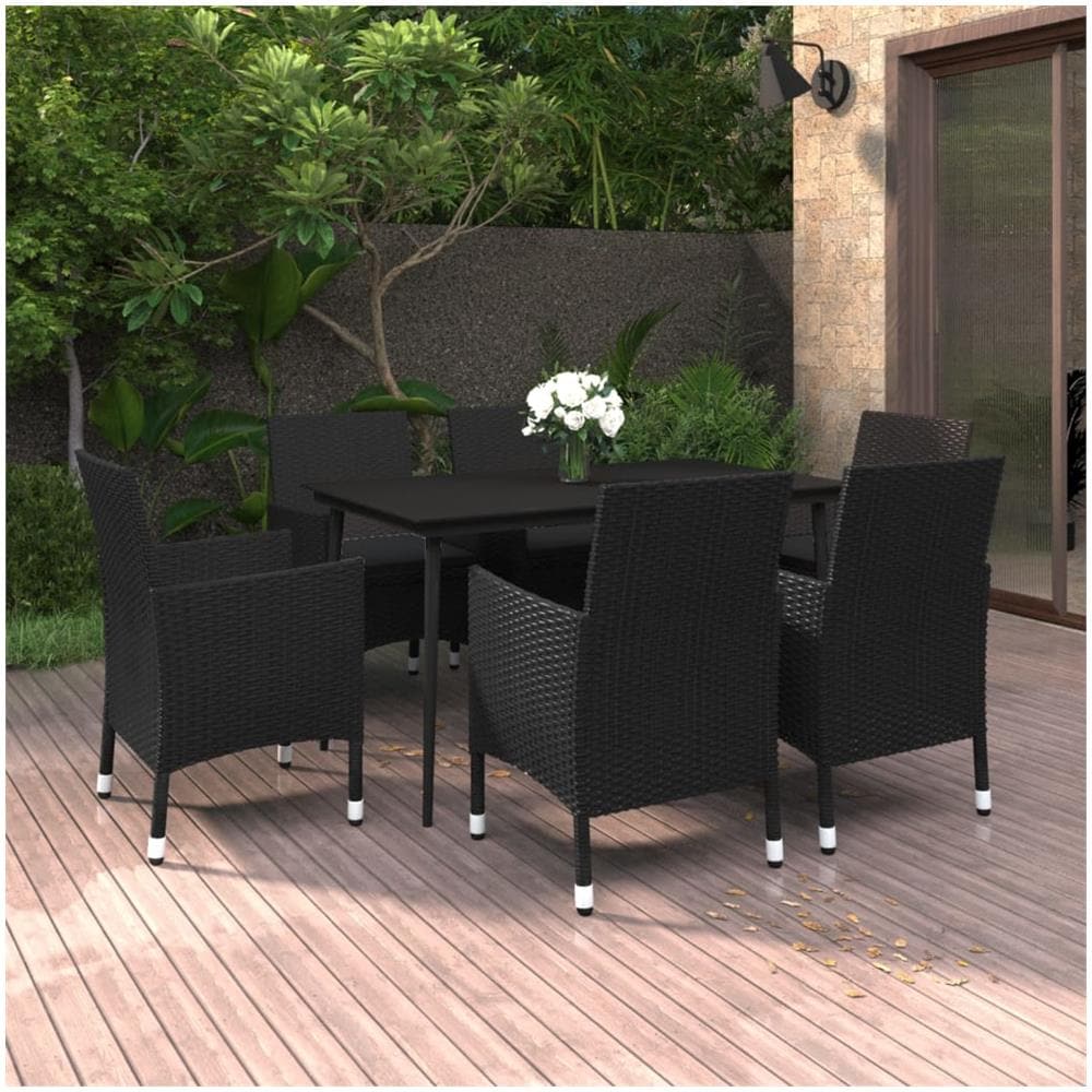 Set Da Pranzo Per Giardino 7 Pz Con Cuscini Polyrattan E Vetro - Foto 1