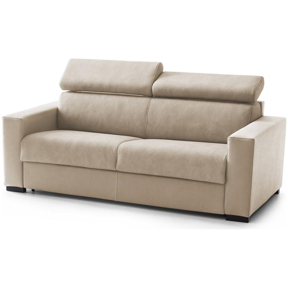 Divano Fisso Julia, Divano A 3 Posti, 100% Made In Italy, Sofà Soggiorno, In Tessuto Imbottito, Con Poggiatesta Regolabili E Braccioli Standard, Cm 220x95h85, Beige - Foto 2