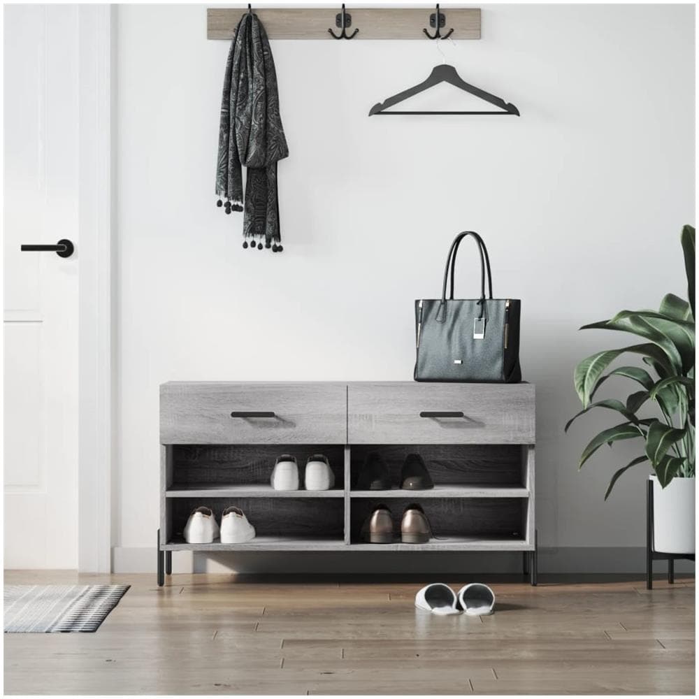 Panca Porta Scarpe Grigio Sonoma 102x35x55 Cm Legno Multistrato - Foto 1