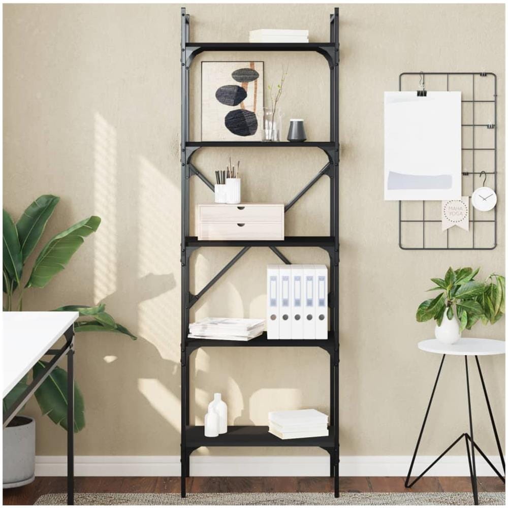 Libreria Nera 5 Ripiani 56x31,5x174 Cm Legno Multistrato - Foto 1