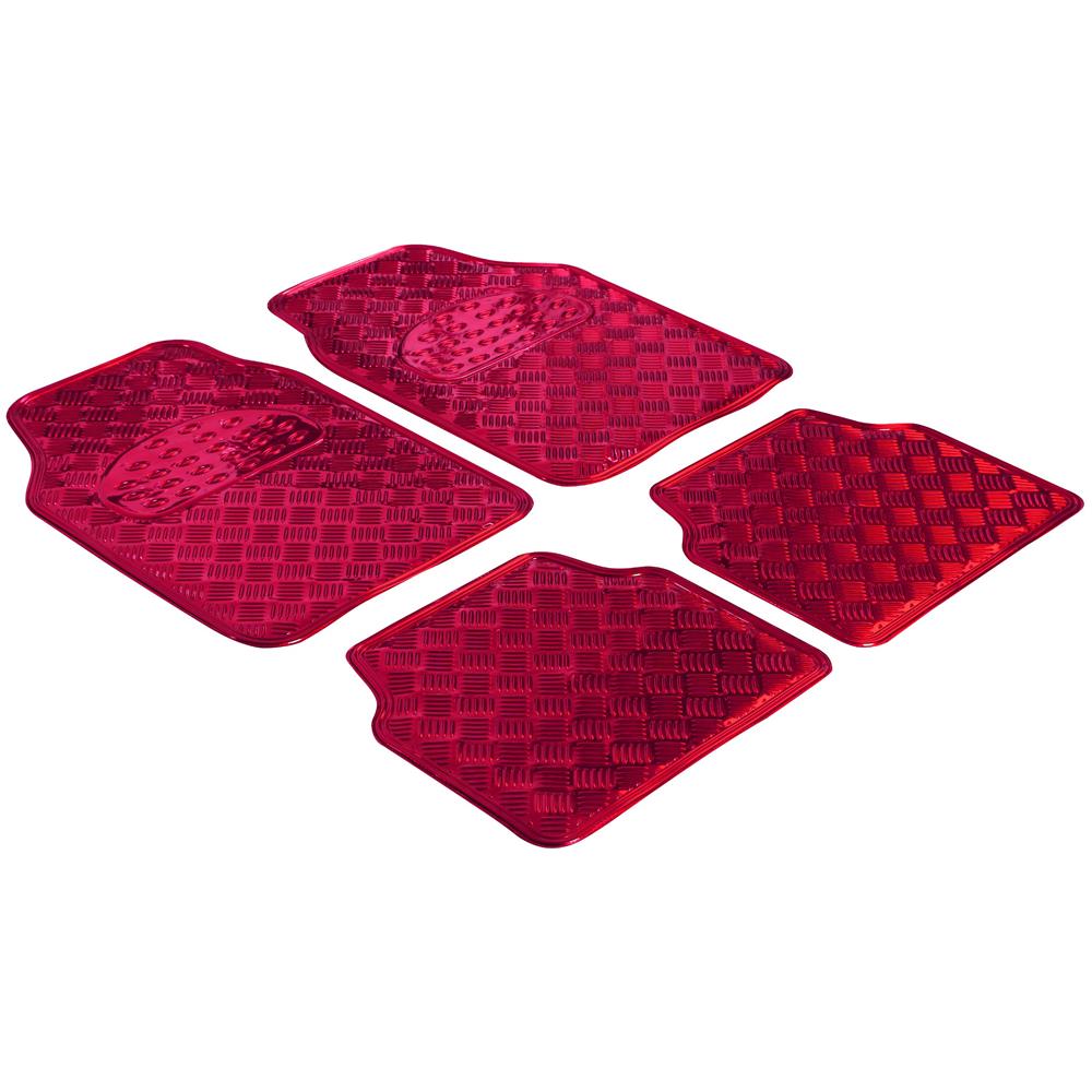 Tappetini In Gomma Per Auto Targa A Scacchiera Metallica Aspetto Rosso Maxi - Foto 1