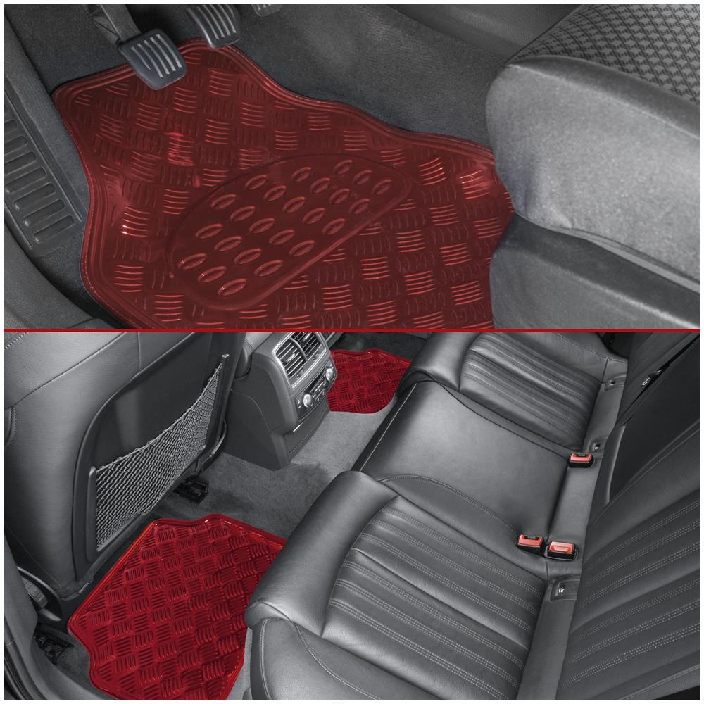 Tappetini In Gomma Per Auto Targa A Scacchiera Metallica Aspetto Rosso Maxi - Foto 2