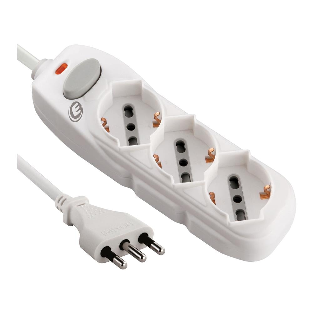 62090 Multipresa tripla polivalente (schuko + 10/16A) con interruttore - cavo 3 m bianco - Foto 1