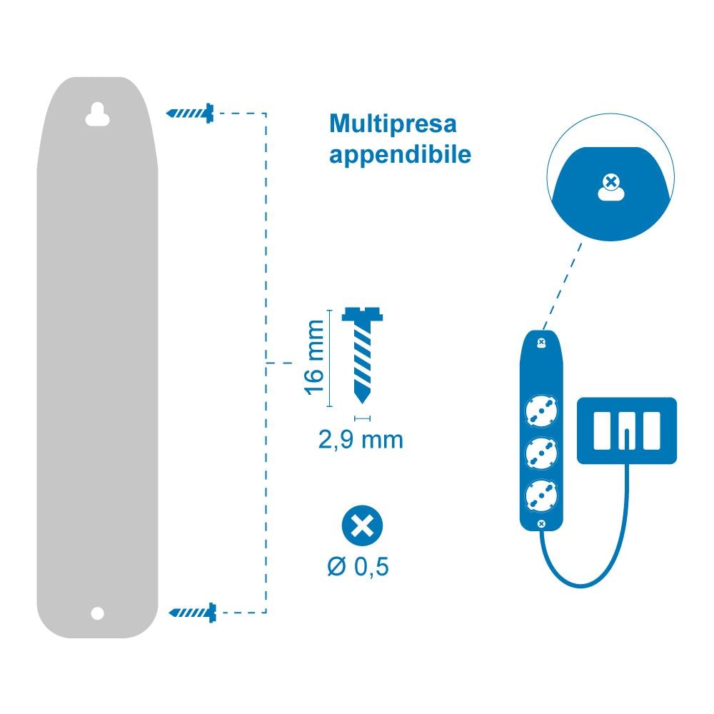 62090 Multipresa tripla polivalente (schuko + 10/16A) con interruttore - cavo 3 m bianco - Foto 2