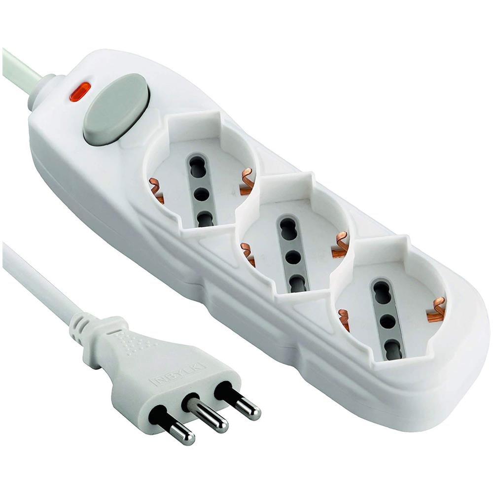 62090 Multipresa tripla polivalente (schuko + 10/16A) con interruttore - cavo 3 m bianco - Foto 4