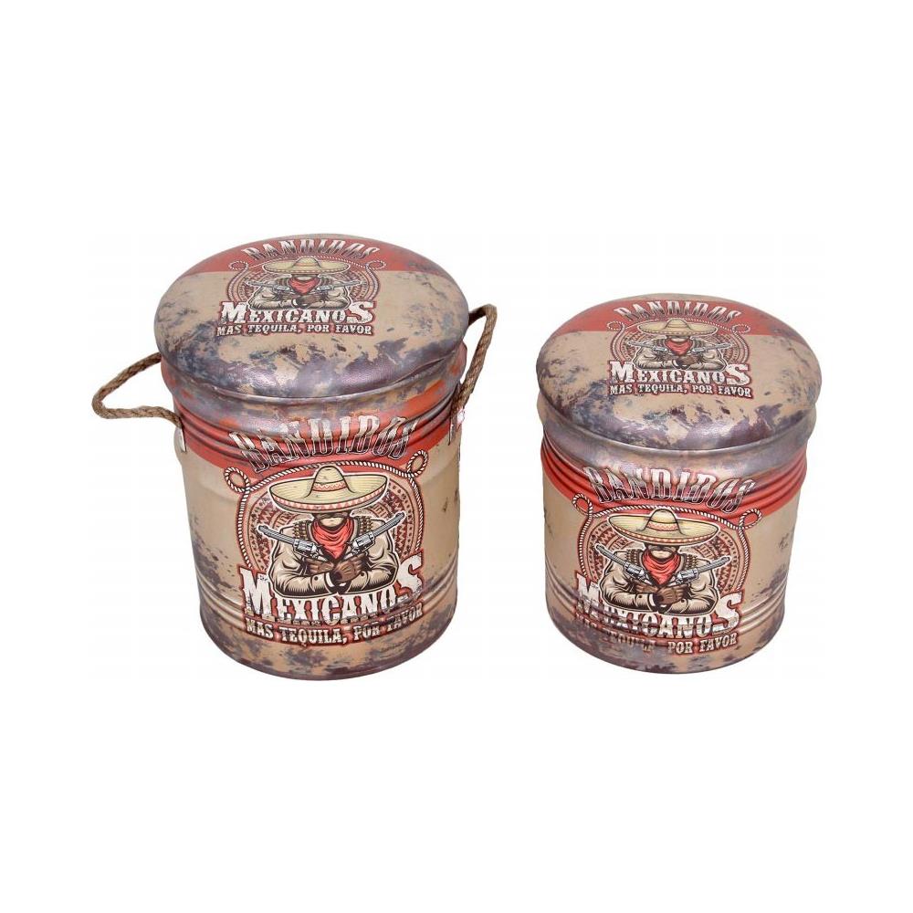 Set Di 2 Pouf Contenitore Tondo Per Interno Poggiapiedi Salotto Camera Cameretta - Foto 1