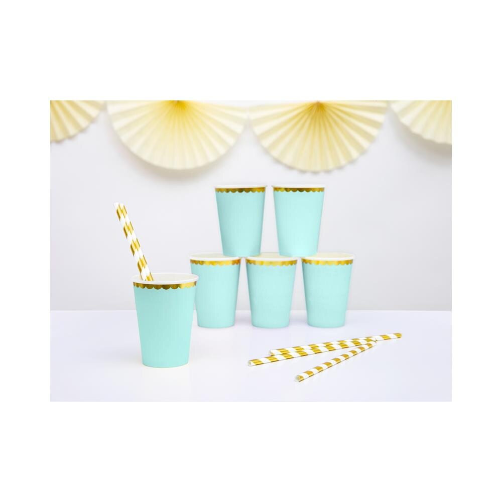 Partydeco - 6 Bicchieri In Cartone Color Menta Bordo Oro - Foto 2