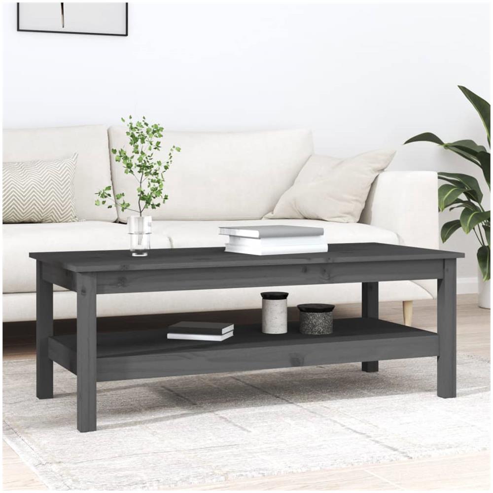 Tavolino Da Salotto Grigio 110x50x40 Cm Legno Massello Di Pino - Foto 1