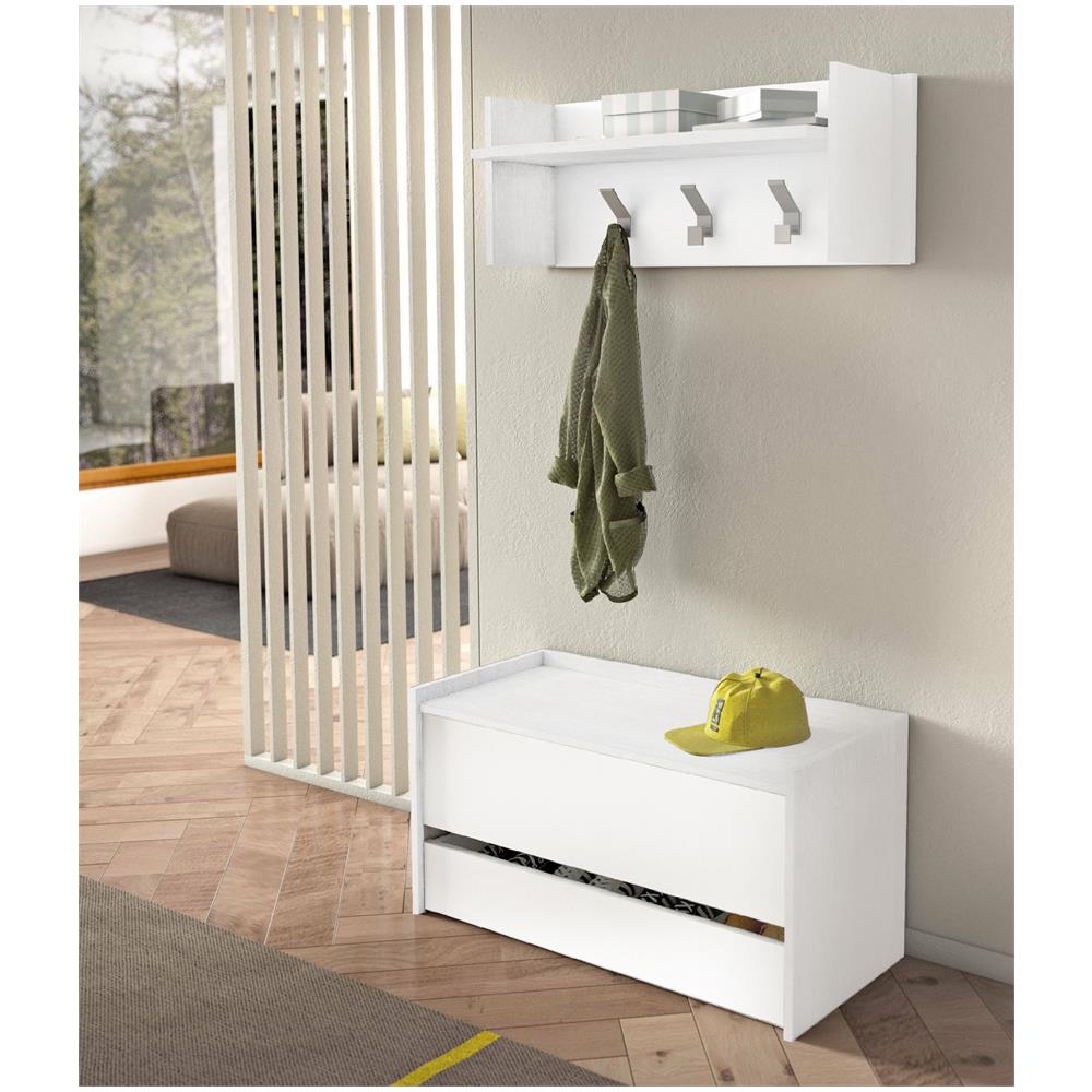 Mobile Da Ingresso Brionia, Entratina Moderna Con Appendiabiti, Mobile Con Scarpiera, Armadietto Multifunzione, Cm 50x32h182, Bianco - Foto 1
