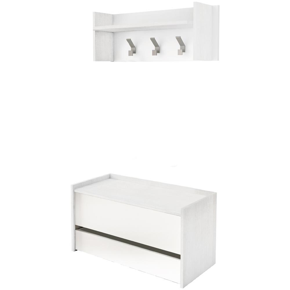 Mobile Da Ingresso Brionia, Entratina Moderna Con Appendiabiti, Mobile Con Scarpiera, Armadietto Multifunzione, Cm 50x32h182, Bianco - Foto 2