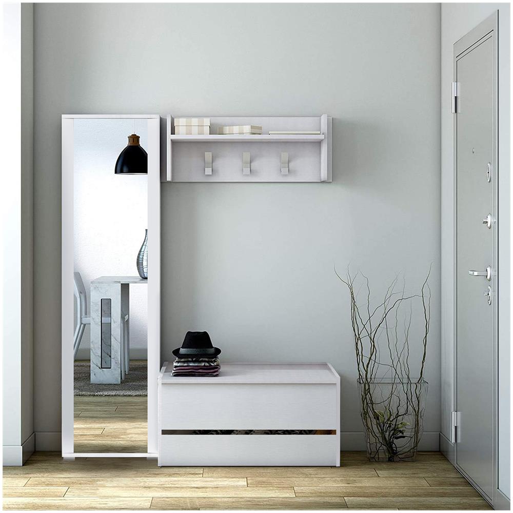 Mobile Da Ingresso Brionia, Entratina Moderna Con Appendiabiti, Mobile Con Scarpiera, Armadietto Multifunzione, Cm 50x32h182, Bianco - Foto 4