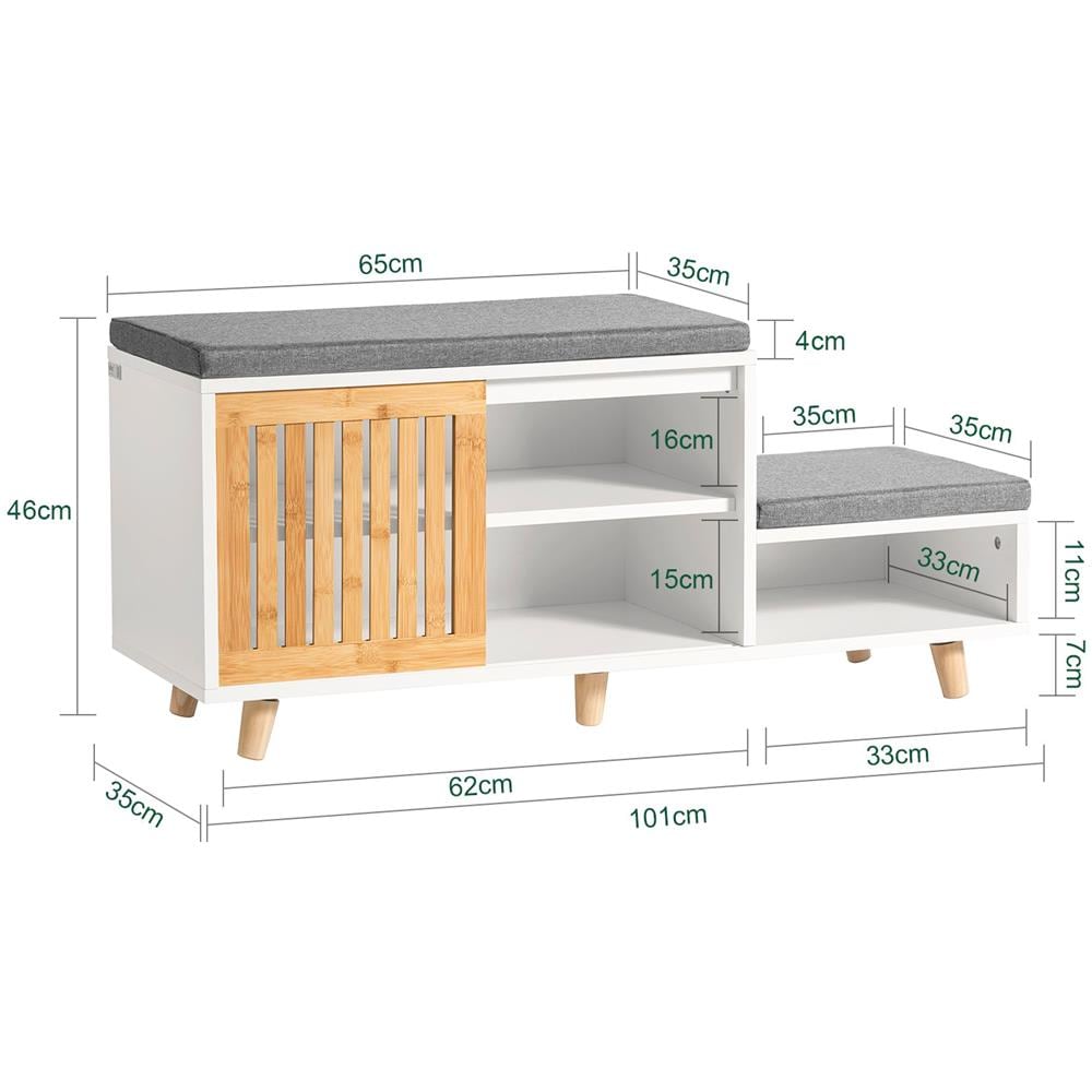 Scarpiera Con 2 Posti Panca Con Anta Scorrevole Con Vano Portaoggetti Panca Per Ingresso Scarpiera Cassettiera Per Bambini 101x35x46cm Fsr125-wn - Foto 2