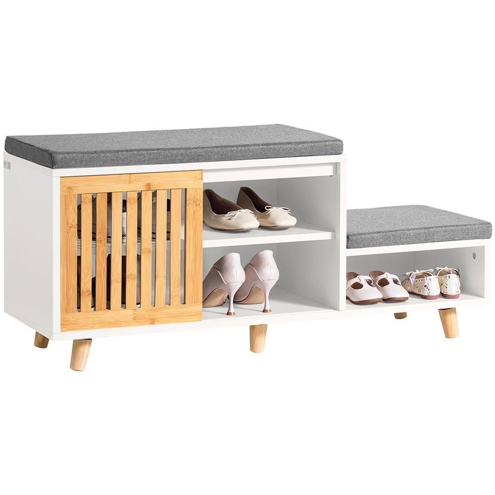 Scarpiera Con 2 Posti Panca Con Anta Scorrevole Con Vano Portaoggetti Panca Per Ingresso Scarpiera Cassettiera Per Bambini 101x35x46cm Fsr125-wn - Foto 1