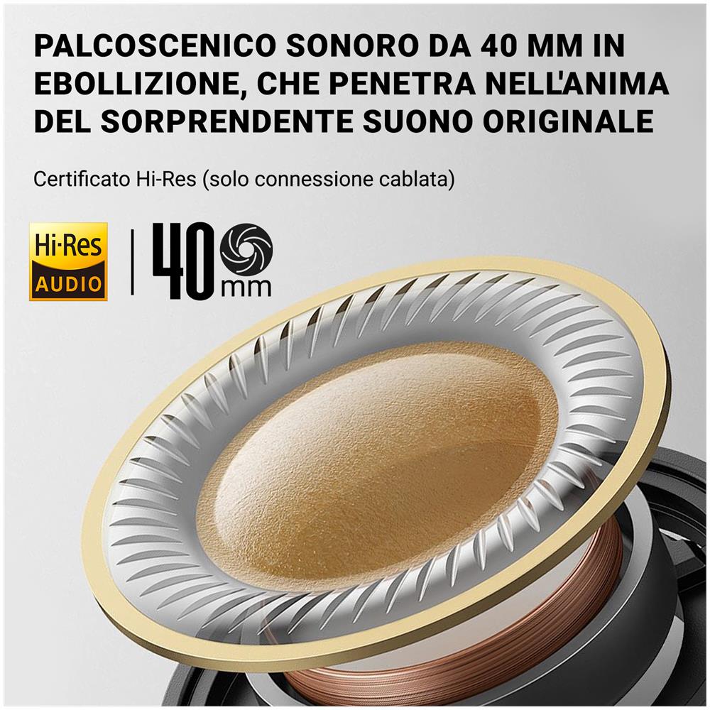 V80 Cuffie ibride con cancellazione attiva del rumore, Bluetooth over ear auricolari, 45h Autonomia, Audio Hi-Res - Avorio - Foto 2