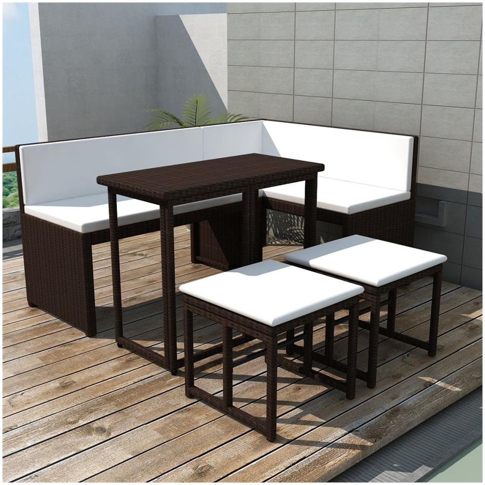 Set da Giardino 5 pz Pieghevole in Acciaio e Polyrattan Marrone - Foto 2