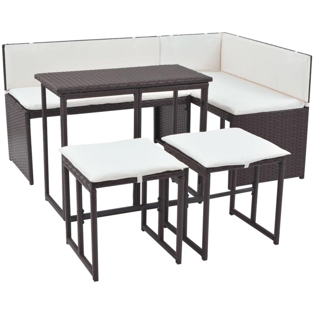 Set da Giardino 5 pz Pieghevole in Acciaio e Polyrattan Marrone - Foto 1