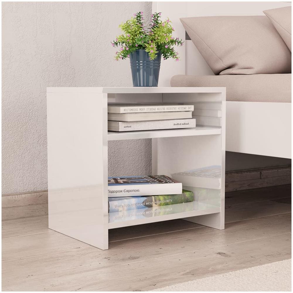 Comodino Bianco Lucido 40x30x40 cm in Legno Multistrato - Foto 1