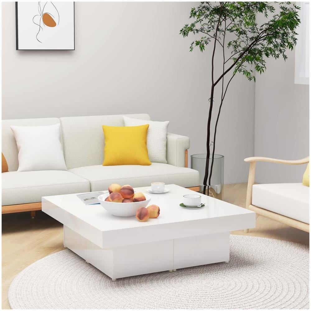 Tavolino da Salotto Bianco Lucido 90x90x28 cm Legno Multistrato - Foto 1