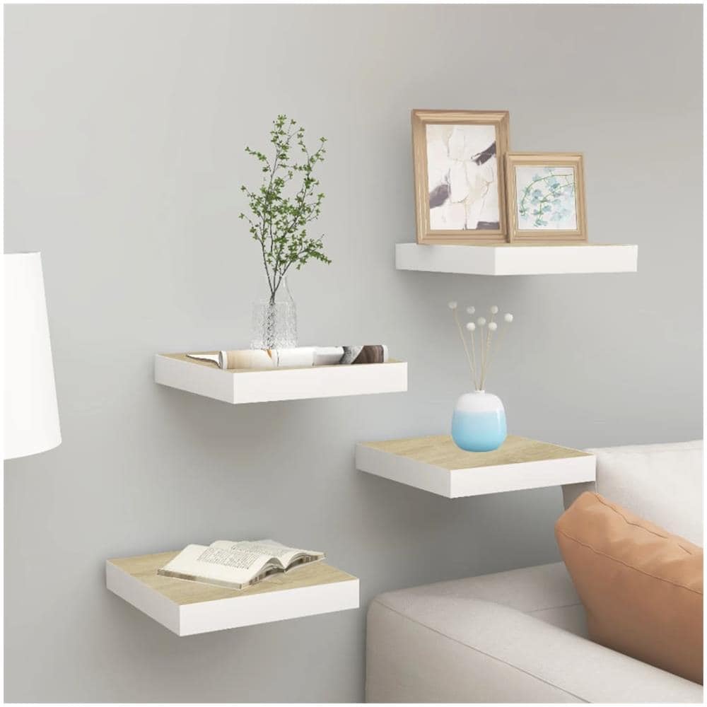 Mensole A Muro 4 Pz Rovere E Bianco 23x23,5x3,8 Cm In Mdf - Foto 1
